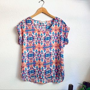 Pink Rose tribal print top drop shoulder